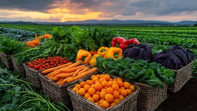 small vecteezy fresh organic vegetables harvest at sunset farm field 56959180 small